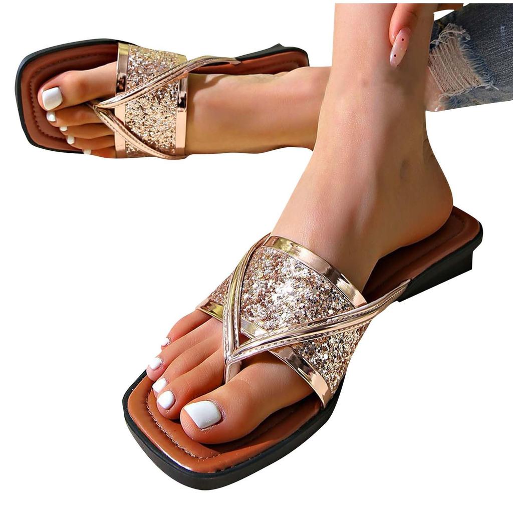 One line fashion woven sequin casual flip flops