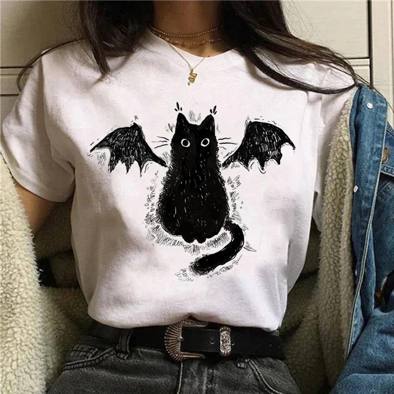 Kawaii Women's Sweet 90s Women's Cartoon Cat Summer Fashion Print Short-sleeved Cute Clothes Tops T-shirts T-shirts