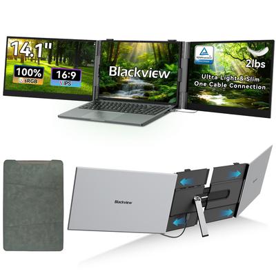 Blackview DCM6 PRO Dreifacher Laptop-Bildschirmerweiterer, 14" 1080P FHD IPS Tragbarer externer Bildschirm, Zwei-Kabel-USB-C, Plug & Play, Kompatibel mit Windows
