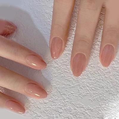 24pcs Manicure Fake Nials Press On Nails False Nails Short Round French Gradient Pink