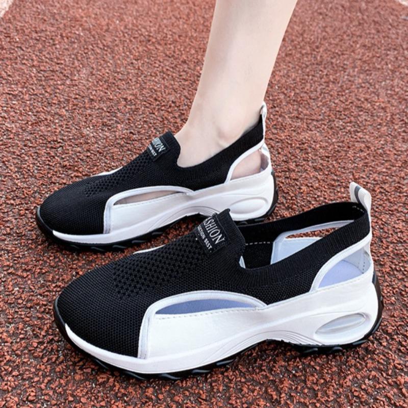 

Fashion Women Sneakers Retro Mesh Lightweight Outdoor Sneakers Women Peep Toe Hollow Summer New Shoes Women Non-Slip Platform Shoes 36 чёрный