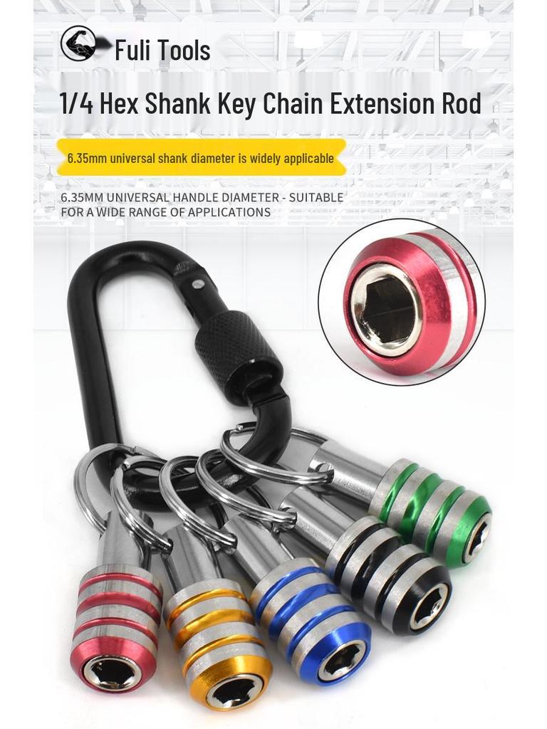 Goldener Drei-Schlitz-Schnellwechsel-Karabiner Schraubendreher-Verlängerung 1/4" Bit Schlüsselanhänger-Set