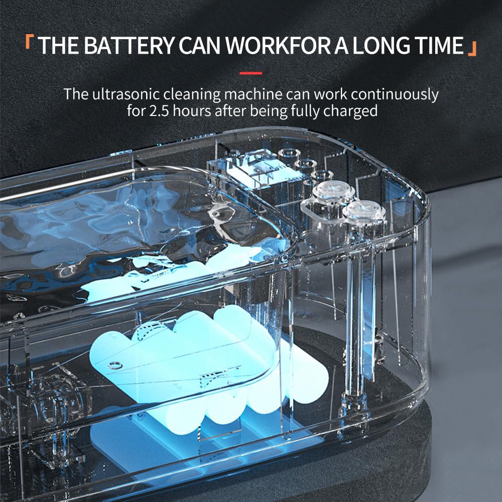 Aparat de curățare cu ultrasunete, poate fi folosit timp de 2 ore. Ușor, Portabil, Echipat cu Control Tactil și 3 Moduri, Potrivit pentru Ochelari, Inele, Monede