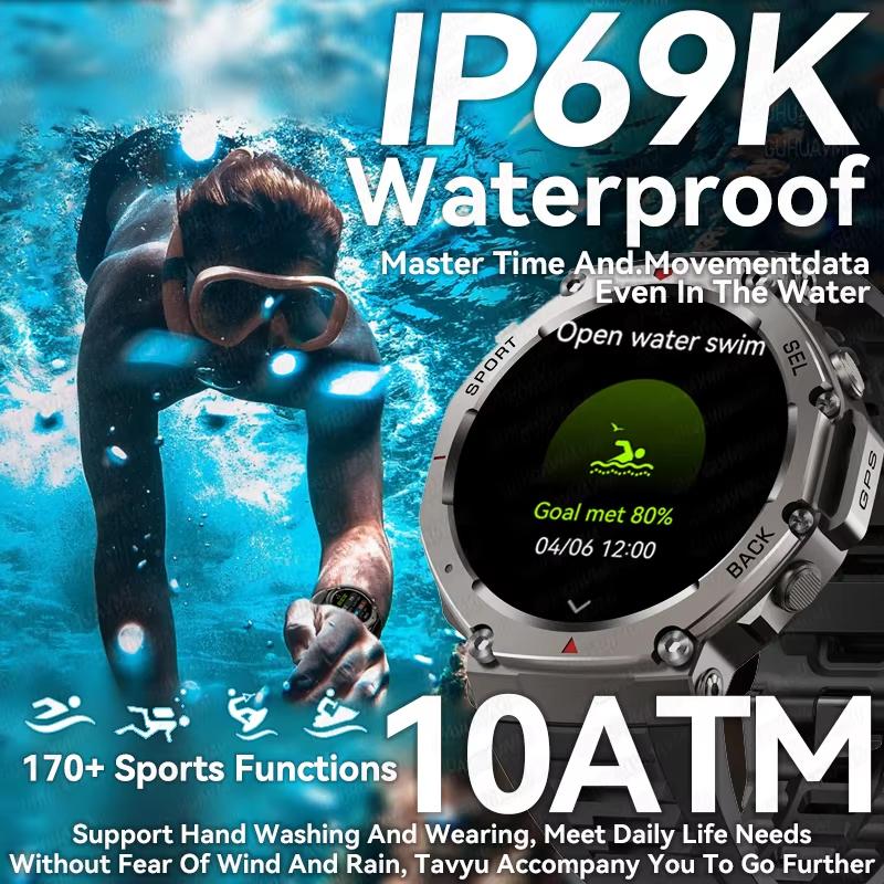 2025 New GPS Smart Watches Premium Military Smartwatch Men Compass Altimeter 10ATM Waterproof 170 Sport Modes Built-in GPS BT Call