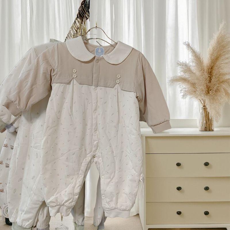 Winter New Yue Er Rabbit Children s Clothing, Quilted One-Piece Romper, Warm Jumpsuit, Silk Cotton, Class a Baby Pure Cotton Infant Clothing 228017 Floral Beige 73