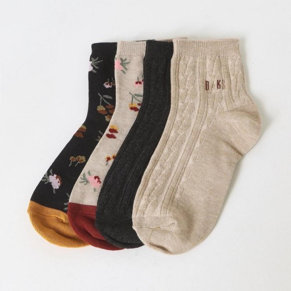 Daks Flower Mixed Pattern Crew Socks 4 Piece Set Dbss4f100wt Single option