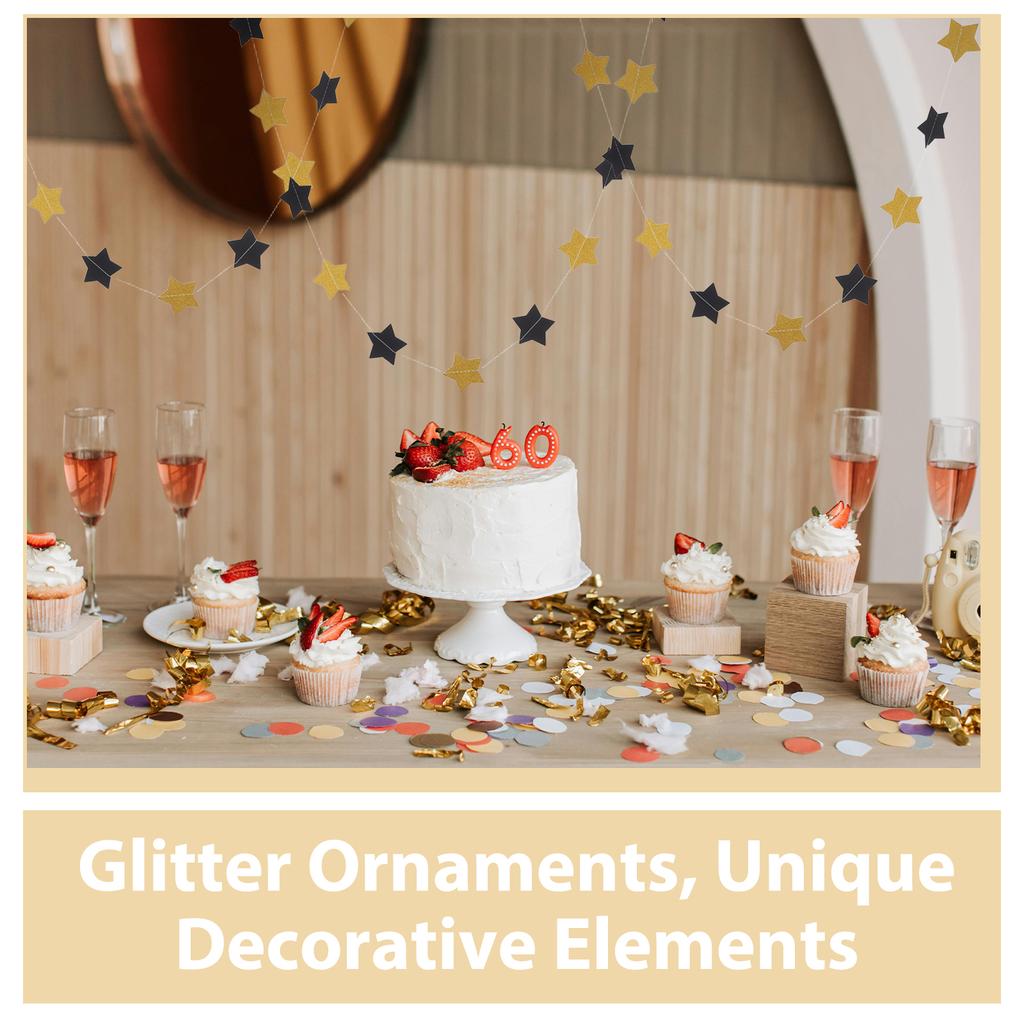 2Pcs Gold Star Garland Banner Double-Sided Glitter Paper Stars 6.5ft Twinkle Decorations Party Hanging Decor Birthday Baby