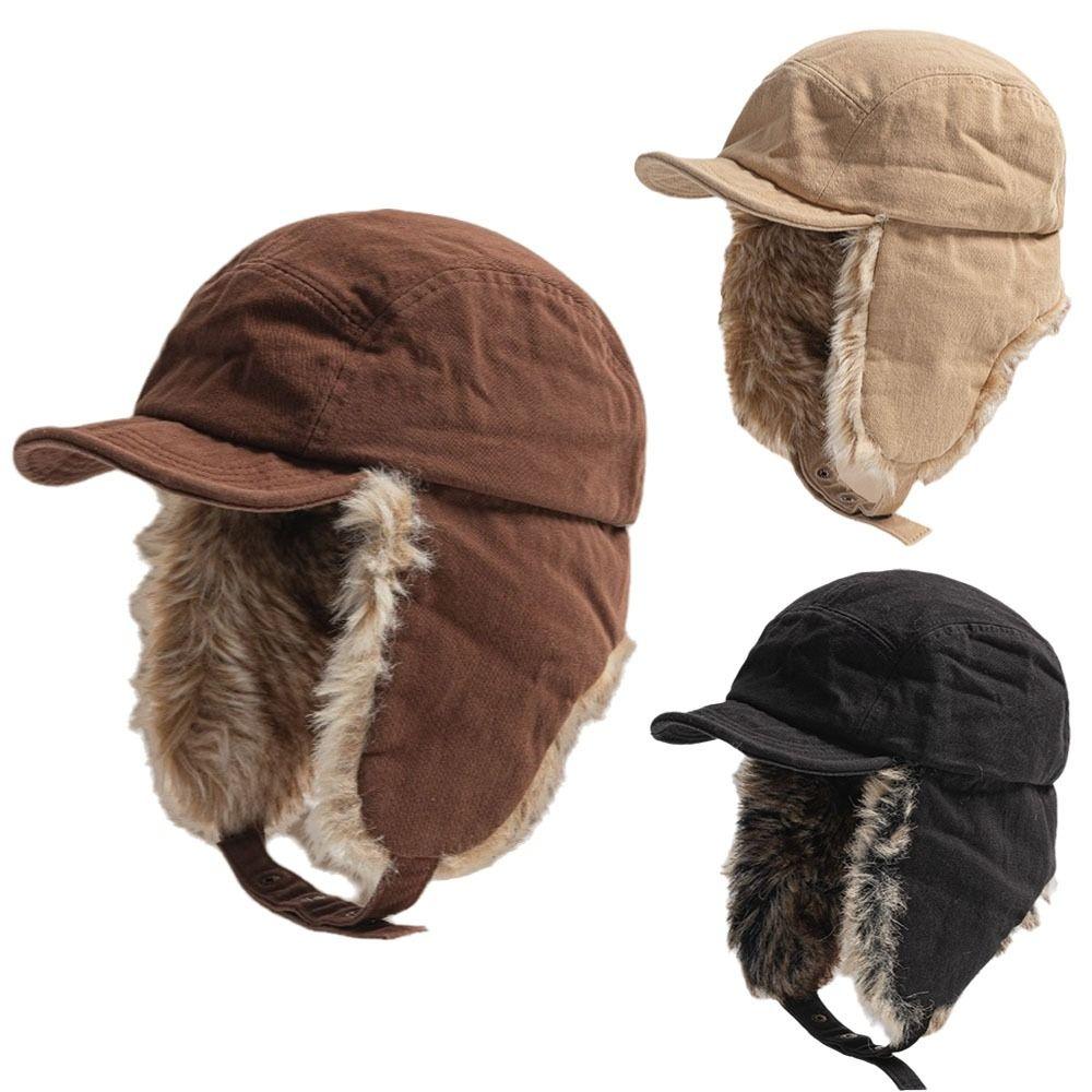 Windproof Lei Feng Hat Plush Earflap Ski Headwear Retro Style Ski Pilot Cap For Men and Women