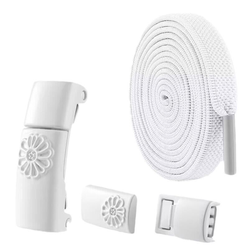 No-Tie Elastic Shoelaces: Lazy Buckle for Men, Women, and Kids - White Flat Sports Style