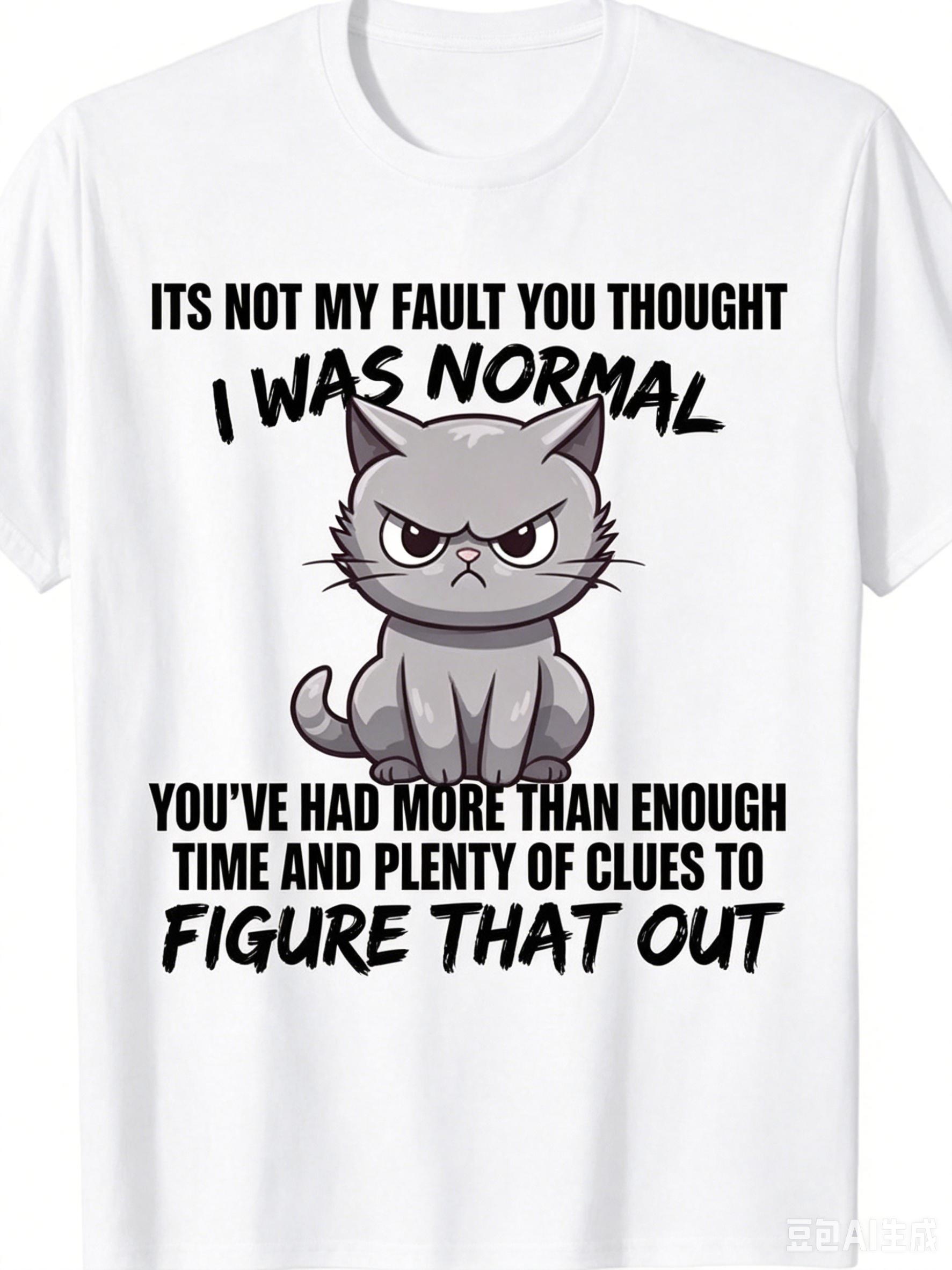 Funny Not My Fault You Thought I Was Normal Cat Graphic Tshirt 100 Cotton Short Sleeve Crew Neck Tee With Bold White Text 3XL