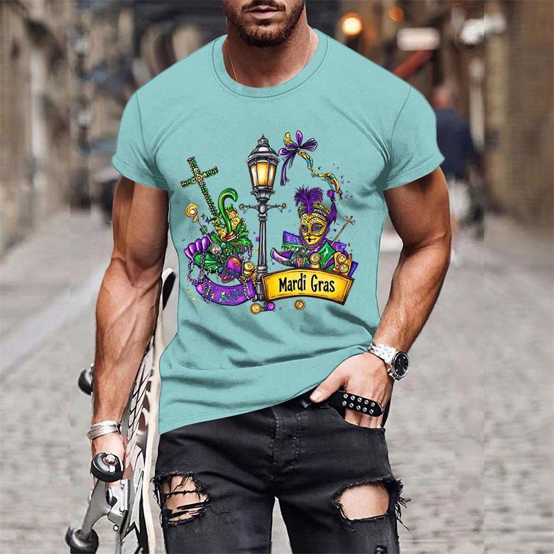 Fashion Mardi Gras Pattern T-shirt For Men Clothing 3D Print Carnival Short Sleeves Loose Casual Streetweat O Neck T Shirts