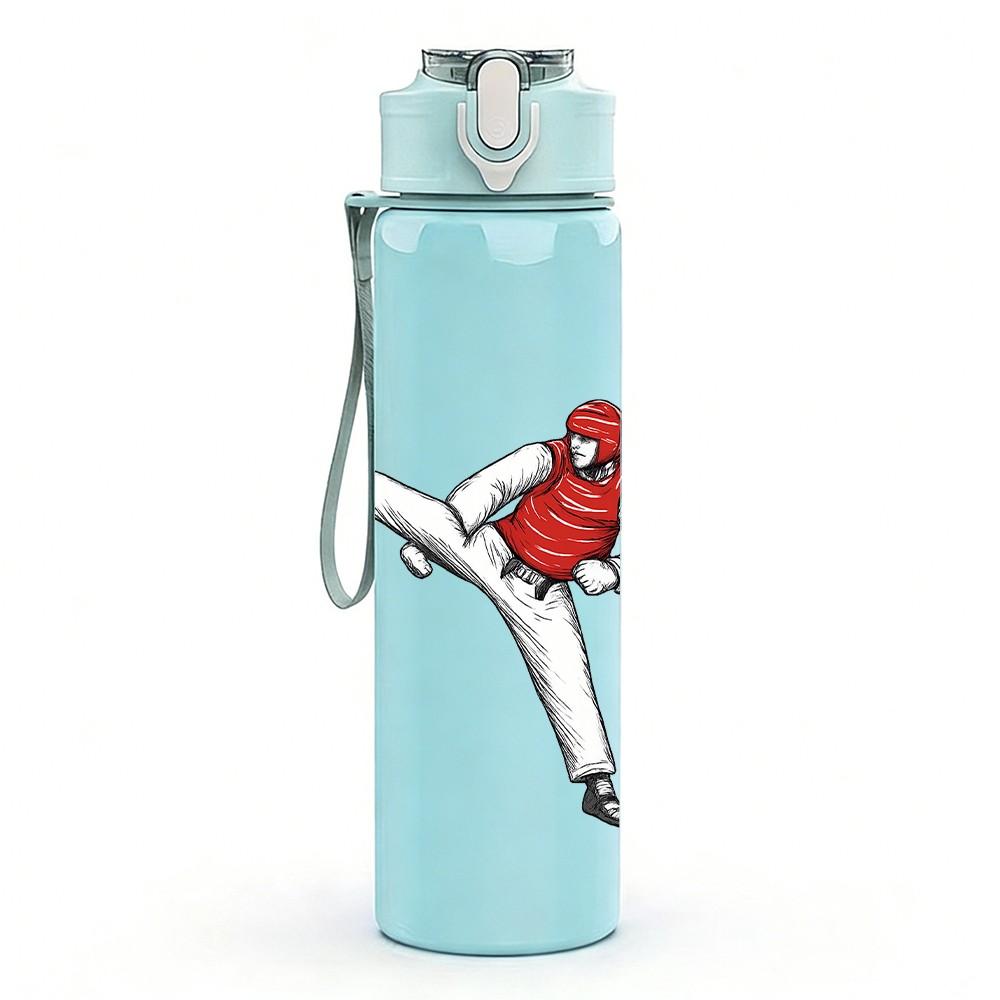1PC Taekwondo Fighter Silhouette 750ml Color Plastic Sports Water Bottle Leakproof Flip Straw Lid Suitable for Sports Office Home Use