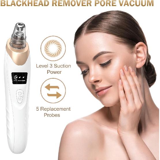 Blackhead Remover Pore Vacuum Kit - 2023 Upgraded Blackhead Extractor Tool with 3 Adjustable Suction Levels, 5 Probes, USB Rechargeable, Suitable for