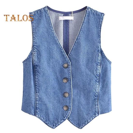 

Женский джинсовый жилет Юбка с V-образным вырезом без рукавов Однобортный кардиган Жилет Сплошной цвет Карманы Slim Fit Кнопка на молнии Мини-юбка L синий