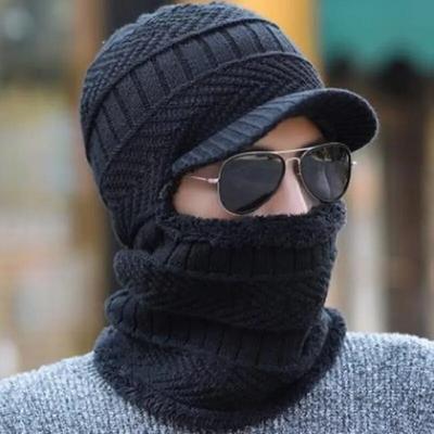 Knitted Visor Winter Hat Thicken Warm Earmuffs  for Men Women Wool Scarf Caps Cycling Ski Mask Balaclava Bonnet
