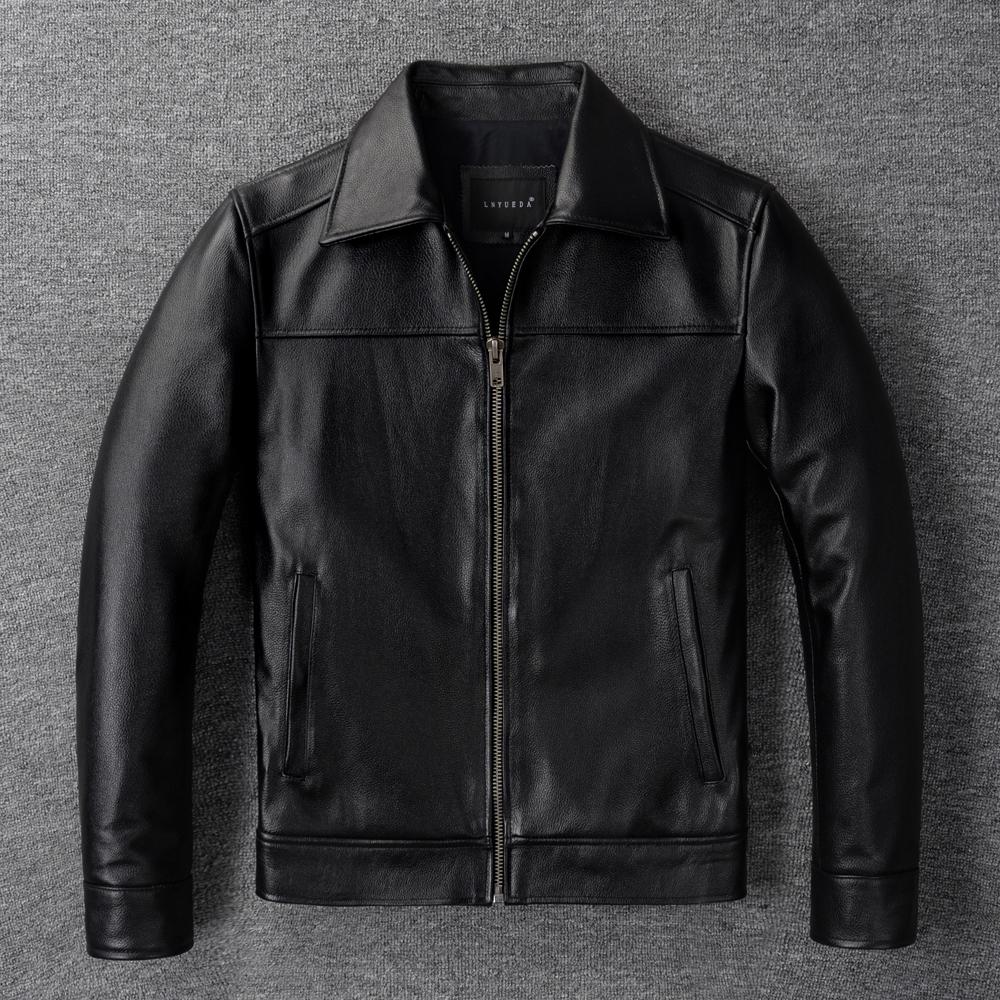 Повседневная куртка из натуральной кожи для мужчин, приталенная, из натуральной коровьей кожи, мужское пальто из коровьей кожи, мужская одежда, весна-осень S чёрный