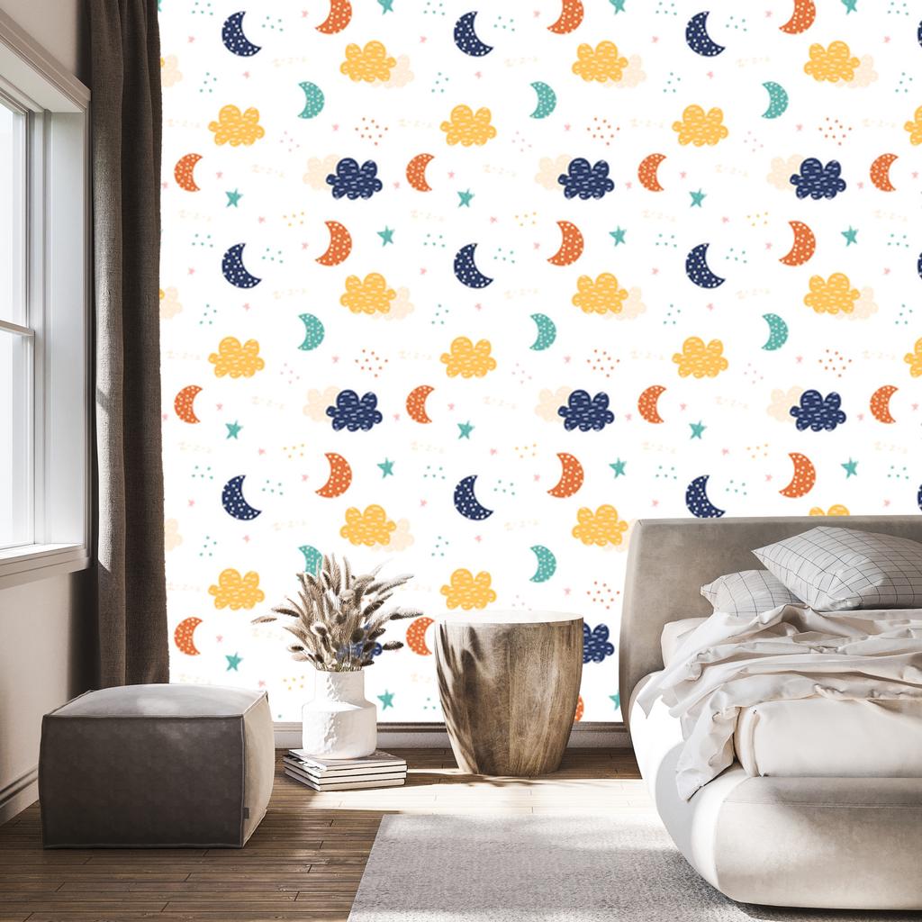 Colorful Clouds, Stars and Moons Wallpaper for Living Room and Bedroom 50x1000