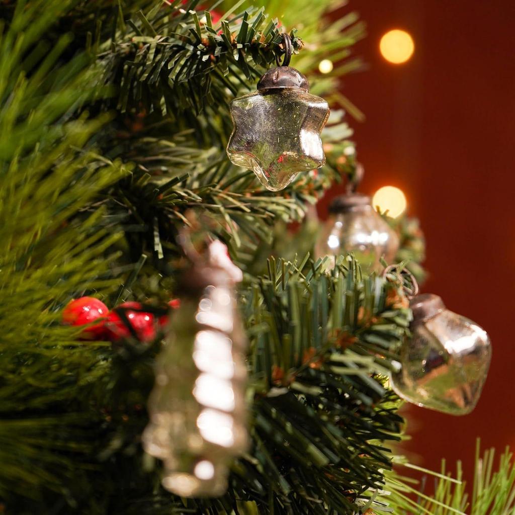 25 Pieces Silver Glass Vintage Christmas Ornaments Mini Bulk Mercury Decorative Ornaments X Mas Balls for Halloween, Christmas Tree