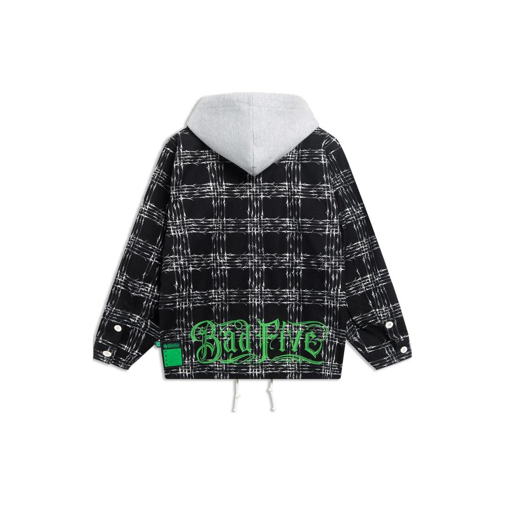 Li-Ning Anti-Wu Series Plaid Single-Breasted Hooded Jacket Men Jacket Floral-Grey AFDSD97-1