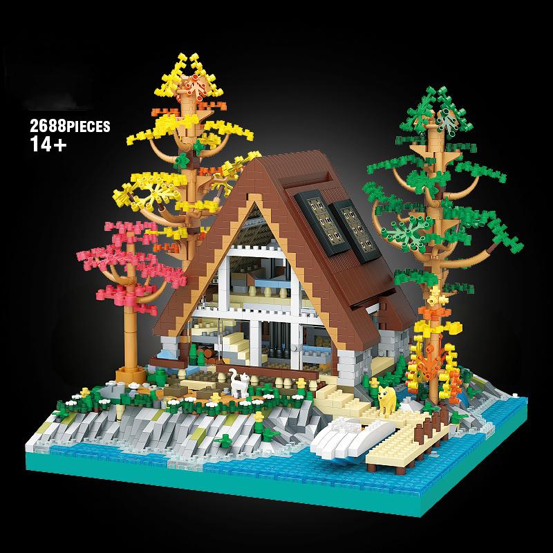 Cabin House Building Blocks Creative Center Log DIY City Model Constructor Micro Assemby Blocks Bricks Toys for Children Gift