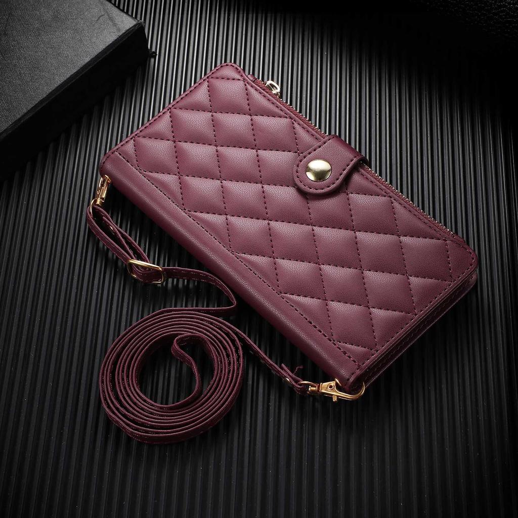 Crossbody Phone Case for Google Pixel 10 Pro XL Pixel9 9A 8 8A 7 7A 6 6A Diamond Pattern Zipper&buckle Leather Card Slot Wallet