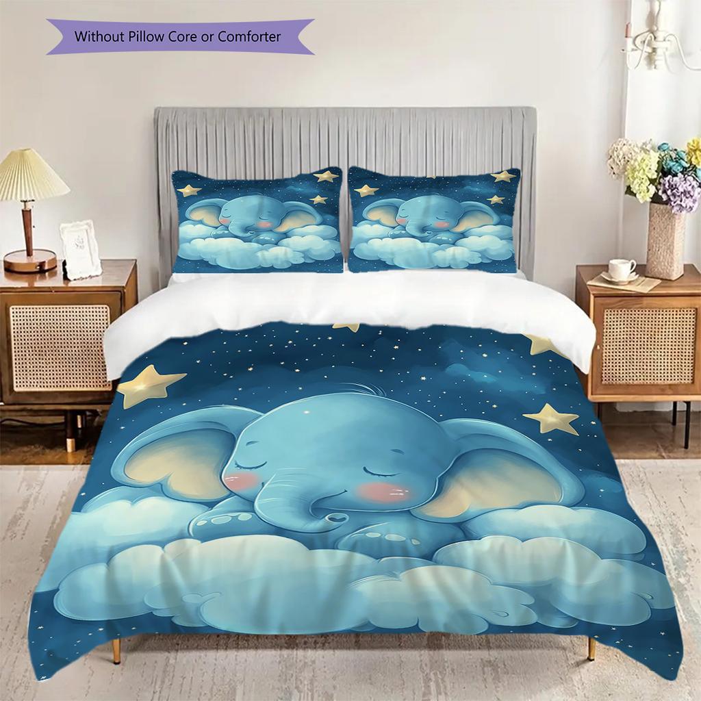 Elephant Pattern Bedding Quilt Set Quilt Cover Pillowcase Home Decoration Birthday Gift (1 * Duvet Cover + 2 * Pillowcase, Without Core)