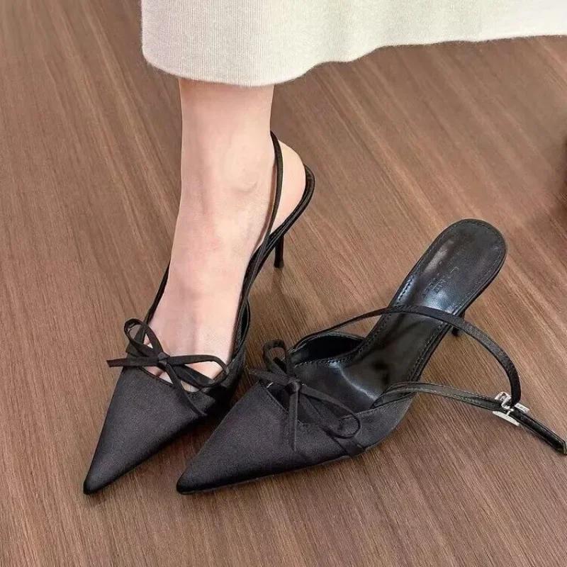 2026 Design Summer New Sexy Pointed Bow Sandals Women Heeled High Heels Wedding Party Women's  Pink Heels