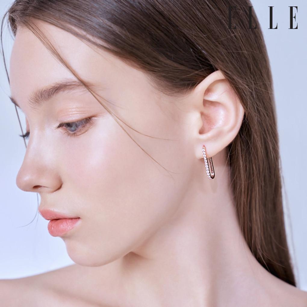 14K Line Square One-Touch Earrings (Gold Pin) ELGPEE442