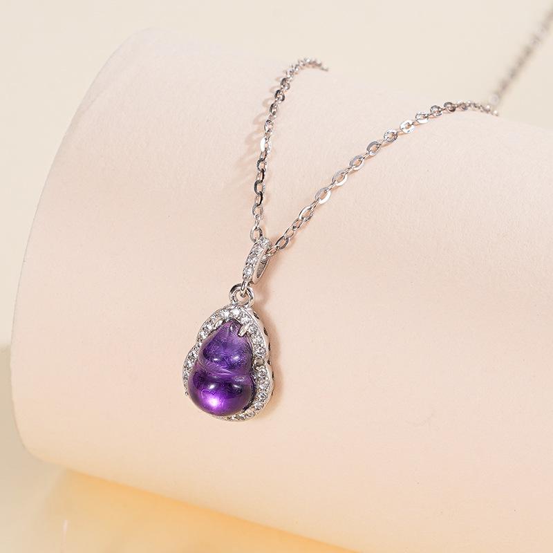 Tichiya Amethyst Gourd Necklace: Sterling Silver & Yellow Crystal Clavicle Chain for Women S925 Silver