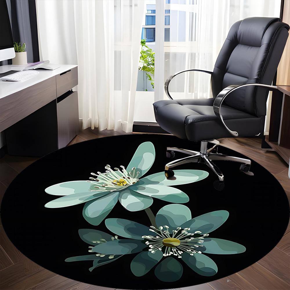 1PC Floral Bloom Office Round Area Rug, Mat Suitable For Office, Under Office Chairs Bedroom Living Room Home Decor, Room Deco