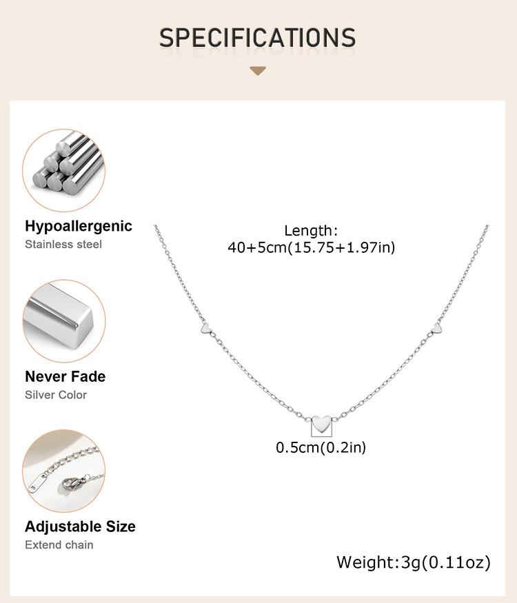 Heart Necklace Anti-allergy Stainless Steel Choker Chain Link Necklaces for Women Dainty Minimalist Fashion Accessories