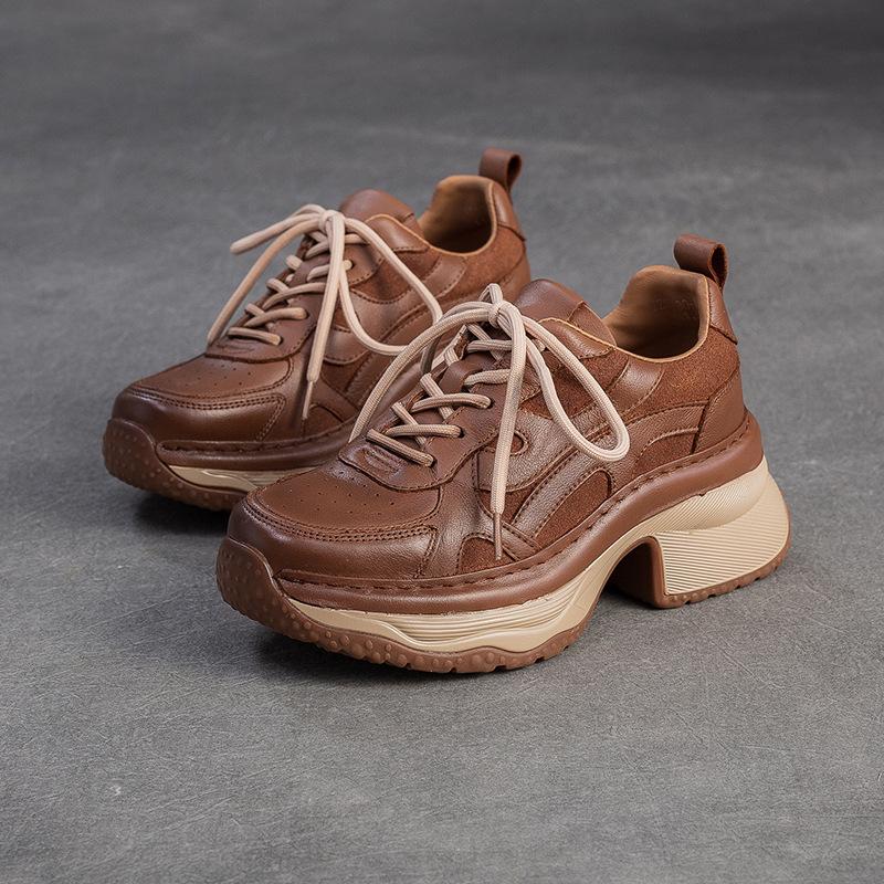 Johnature Casual Thick Heel Lace-up High Heel Pumps Versatile Comfortable And Lightweight Women's Shoes