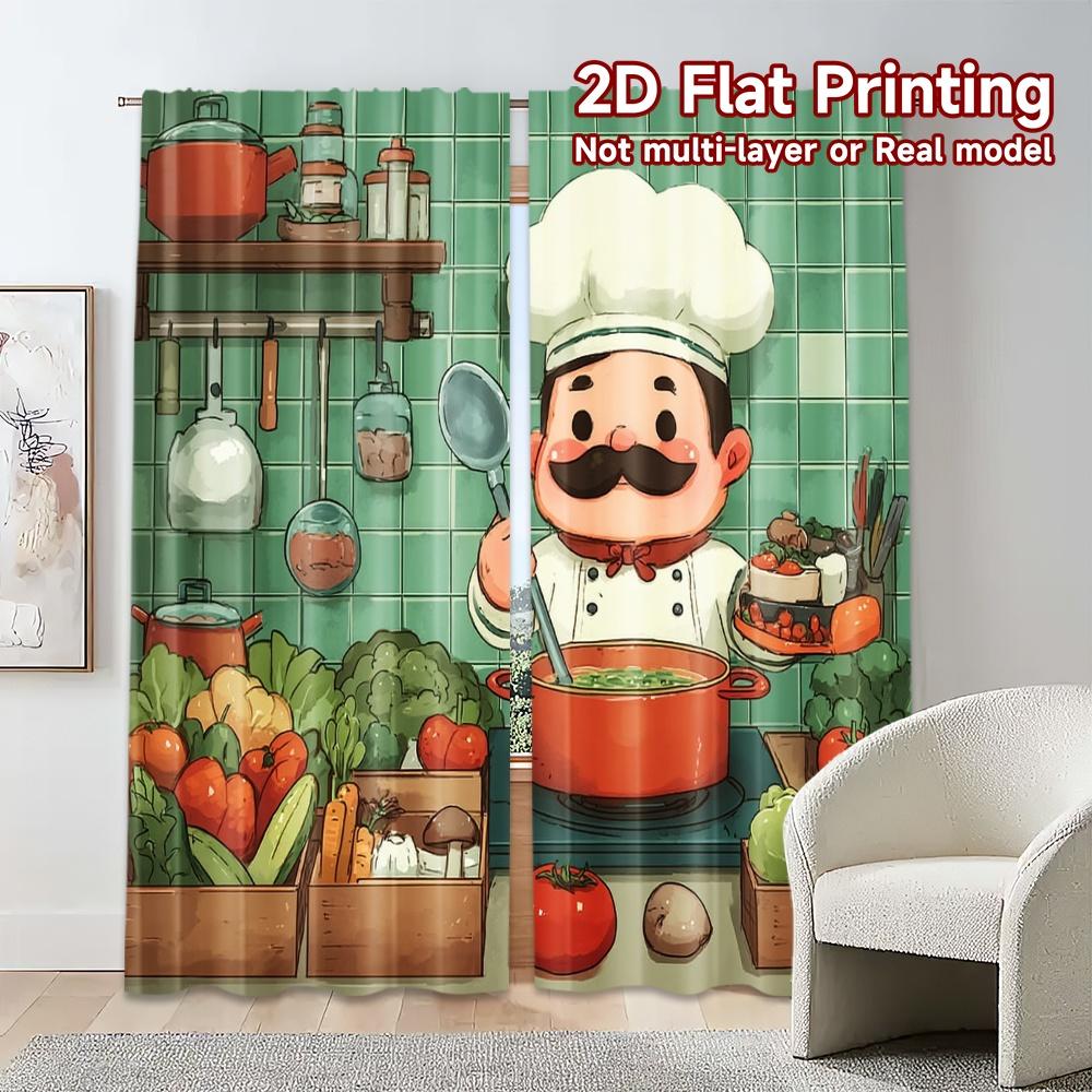 2 pezzi, Tende STAMPA PIATTA 2D (Senza Canna) Tende Minimaliste Popolari per Cucina di Chef Tessuto Durevole 100% Poliestere