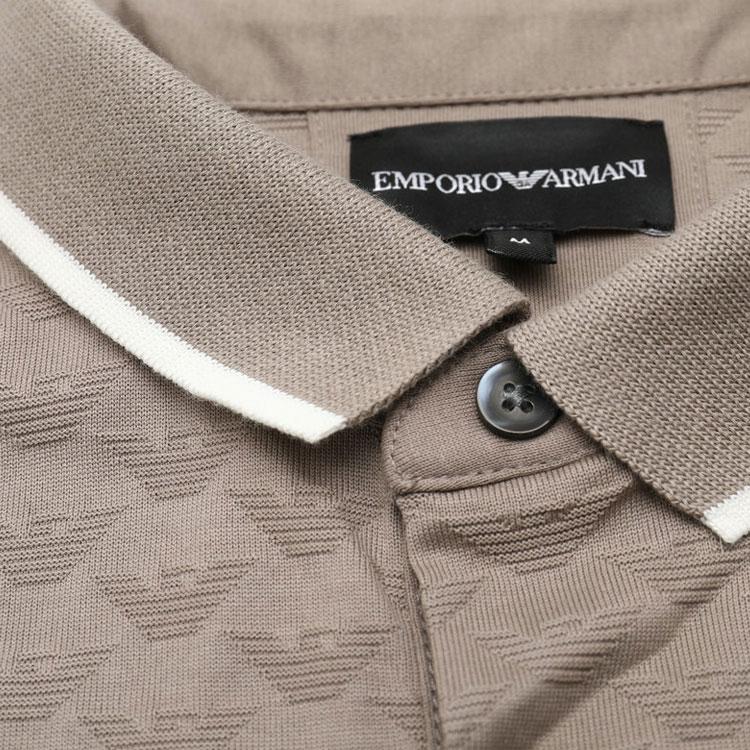 Emporio Armani Ss24 Striped Trim Textured Knit Polo Shirt Men Polo Shirts Gray 8N1FP0-1JHWZ-0650