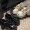 2025 Spring Women's Mary Jane High Heels: New Fashion Platform Chunky Lace-Up Leather Dress Shoes