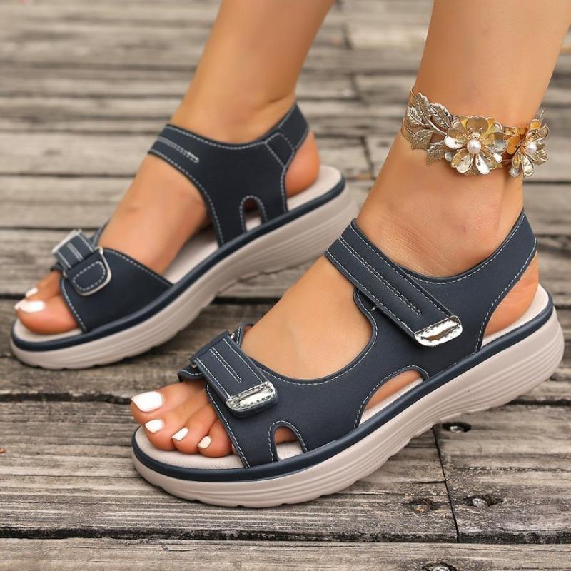 Women's Wedge Sport Sandals, Lightweight Hook-and-Loop Summer Slides, Plus Size Casual Footwear