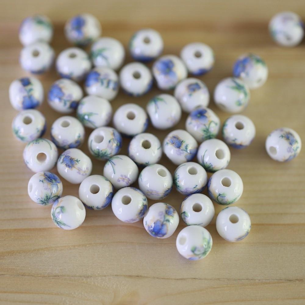 30pcs/set Flowers Printed Loose Beads Creative Chinese Style Beads  Woven Necklaces