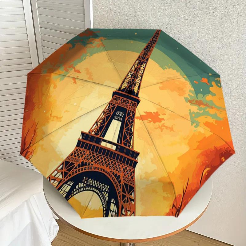 

1pc Eiffel Tower Sunset Paris Umbrella with Plastic Handle,Suitable for All Seasons Home Travel Outdoor UmbrellaDD370