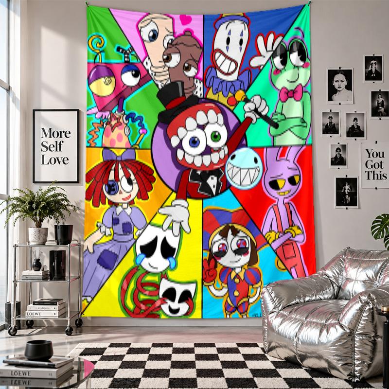 Arazzo da PareteThe Amazing Digital Circus Arte Tessuto da Appendere Copertura Decorativa di Sfondo per Decorazione della Stanza