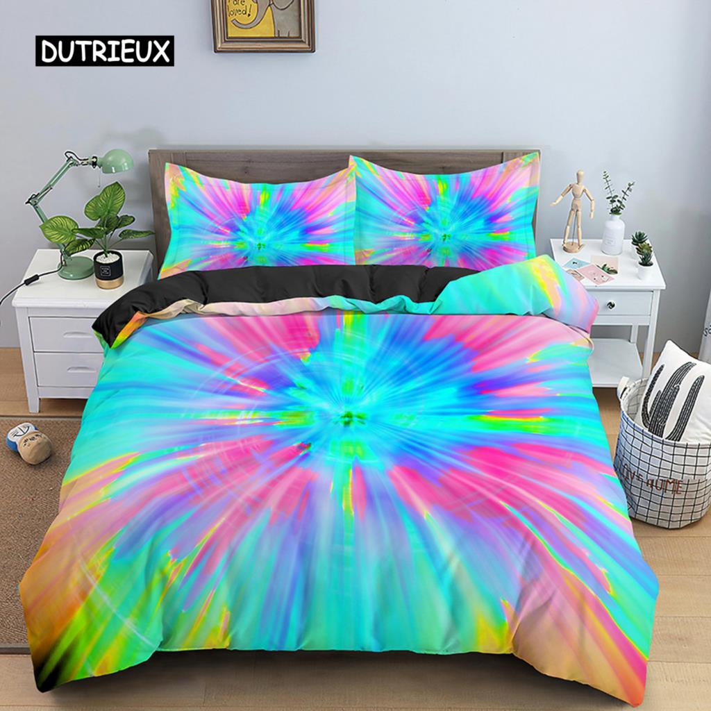 Multicolor Duvet Cover Set Colorful Hearts Queen Size Bedding Set for Teen Microfiber Geometric Cartoon Love Heart Quilt Cover
