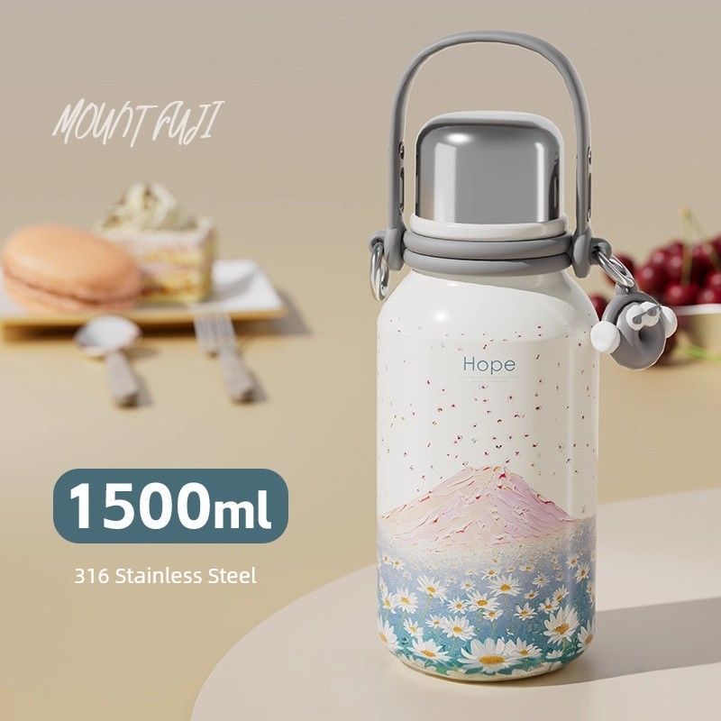New Japanese Stainless Steel Insulated Water Bottle, European-Style Large-Capacity Thermos Cup, Outdoor Tea Brewing Cup for Girls and Students