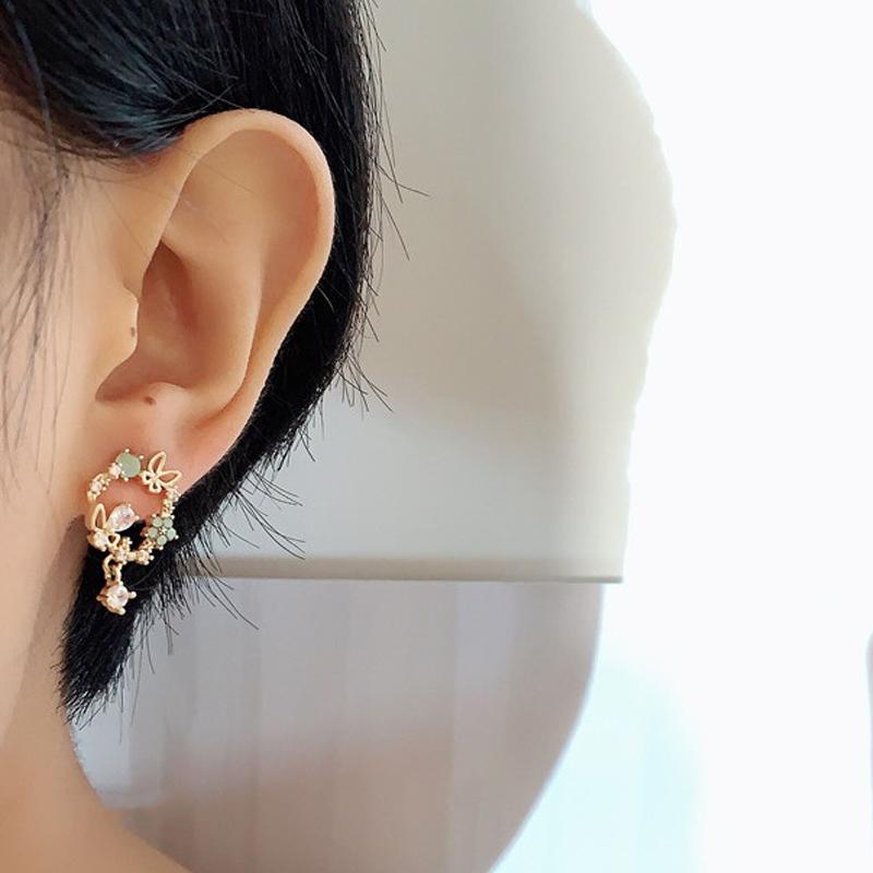 Korean New Colorful Rhinestone Wreath Stud Earrings Sweet Flower Crystal Pearl Brincos Women Party Birthday Jewelry Gift