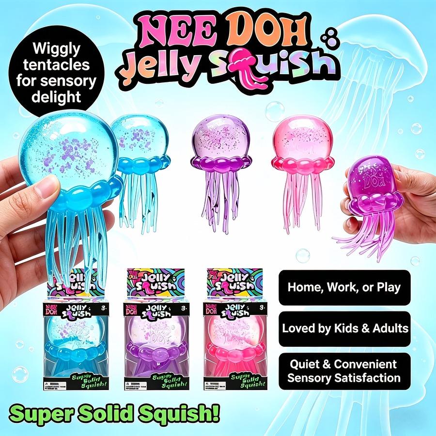 Soft Jelly Nee Doh Jellyfish Squish Toy, Stress Relief Squeeze Fidget Toy, Ideal Holiday & Birthday Gift For Boys And Girls
