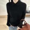 Grey Wool Knit Sweater with Lapel - Skin-friendly, Temperament-enhancing, Age-defying Women's Base Layer for Autumn and Winter