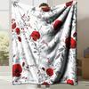 1pc, Red Floral Print Soft Flannel Blanket, Single-Sided Print, Suitable for Beds, Sofas, Armchairs And Offices, Travel, Camping And Home Decoration, 