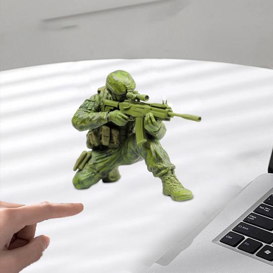 Rifle Soldier Figurine Realistic Green Soldier Statue Sculpture Metal Model Toy Home