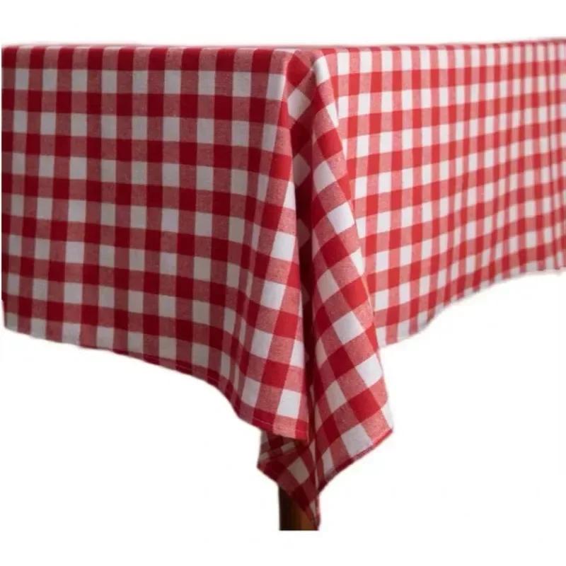 Tablecloth Party Gingham Round Picnic Birthday Cover Table Holiday Christmas Cloth Checkered White Kitchen Dining for 1pc Red