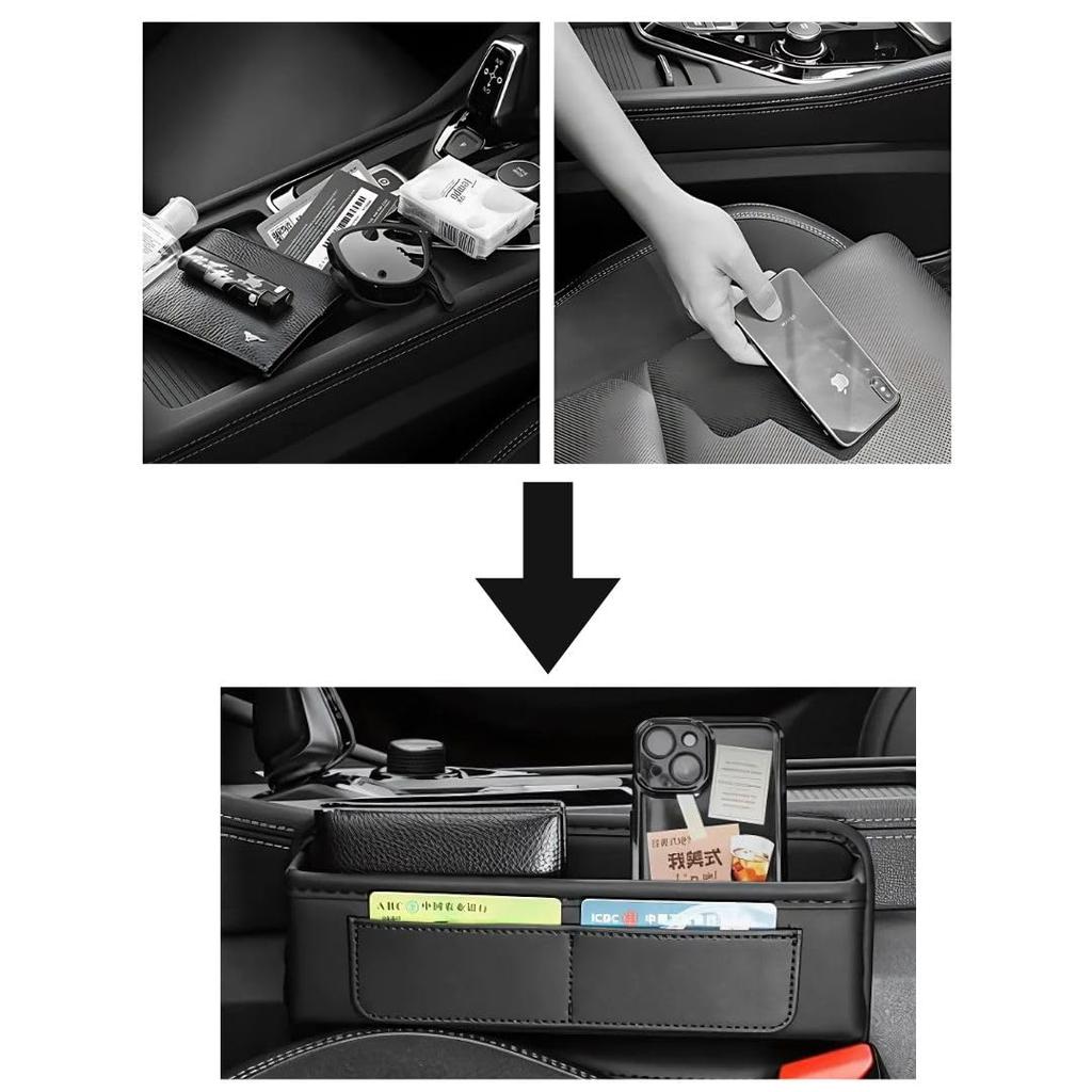 GRAVIX Seat Side Pocket Console Gap Car Storage Car Accessories Storage Pocket Black Small Item Holder Waterproof Driver and Passenger Side Compatible