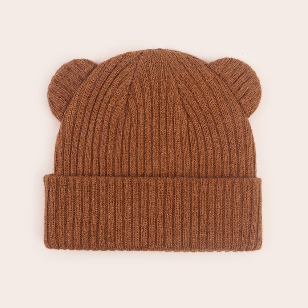 

Cute Bear Beanie Cap Thickned Knitted Hat Fashion Pullover Hats for Children коричневый