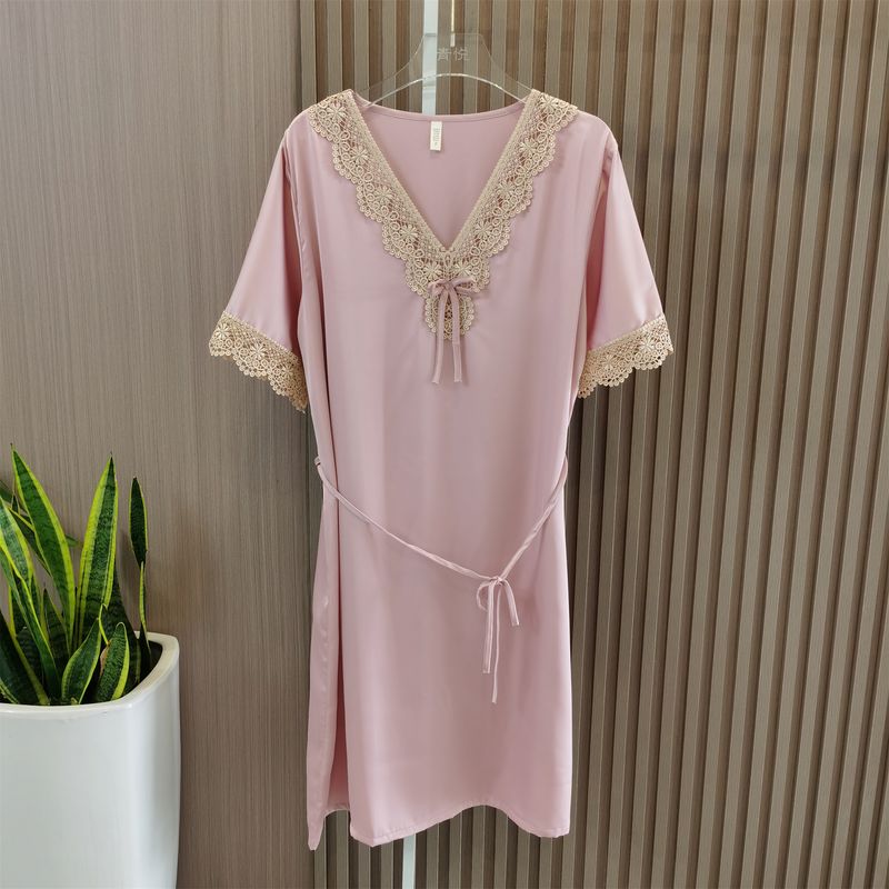 Special Offer Silk Nightdress Pajamas Women's Spring and Summer Thin Ice Silk Nightdress Pullover Dress Silk Mid Length Long Length